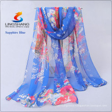 Lingshang newest designs flower print grils scarf gauze shawl magic chiffon pashmina hijab scarf